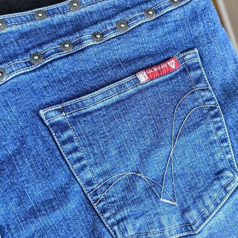 Vintage y2k Guess Jeans Flare Denim Studded Detail Medium Wash Size 31 - Picture 5 of 12